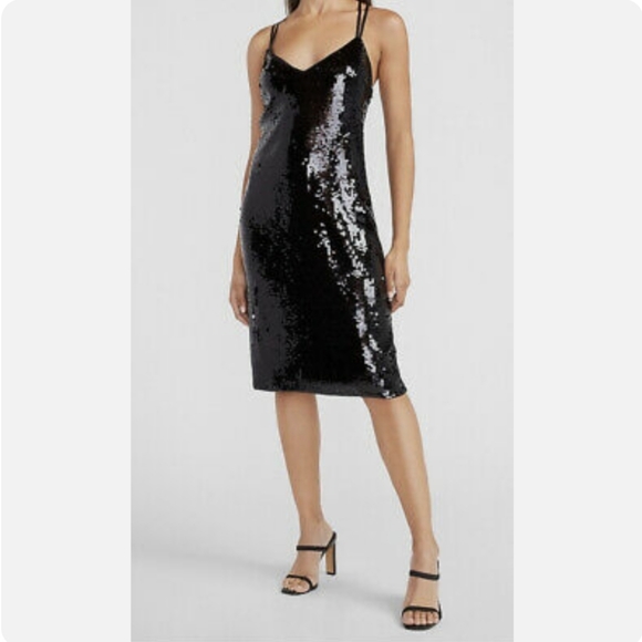 Express Dresses & Skirts - Express Black Sequin Midi Slip Dress NWT
